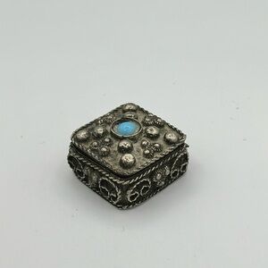 Vintage Tibetan Silver Tiny Pill Jewelry Box